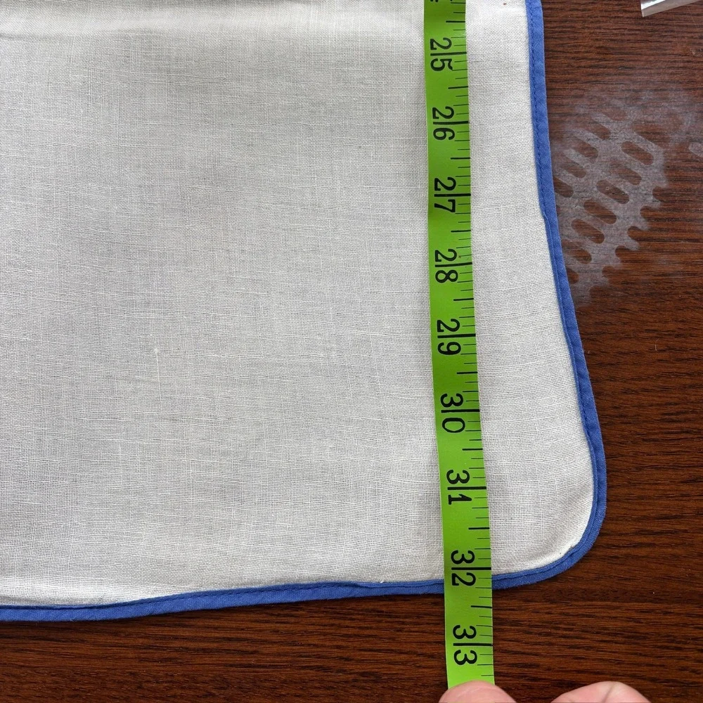 Vintage Embroidered Linen Tablecloth and Napkins Set Floral Blue Trim 5pc